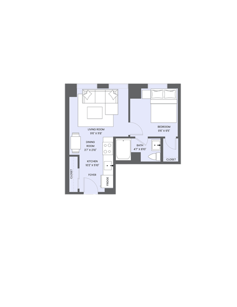 A floor plan of a house with a living room, dining room, kitchen, and bathrooms.